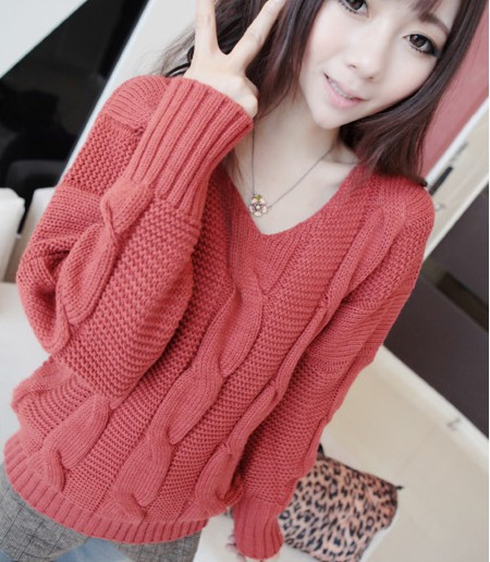 Vintage twisted 12 loose casual V-neck pullover sweater outerwear female basic sweater