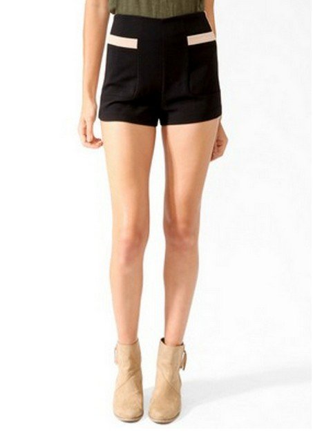 Vintage Two-tone Waist-high Pockets Shorts Pants