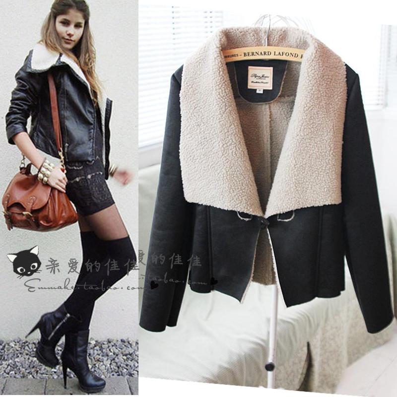 Vintage vintage fashion irregular large lapel suede double horn button chamois motorcycle outerwear