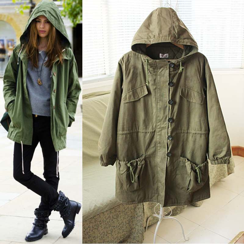 Vintage vintage fashion slim waist cotton-padded thickening military olive trench