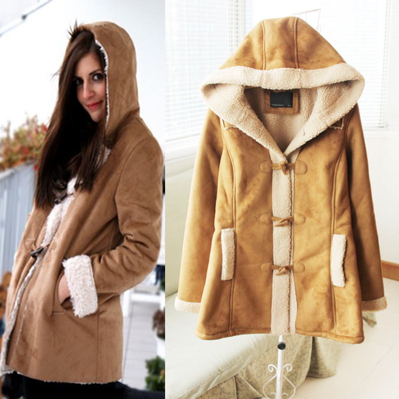 Vintage vintage fashion suede plus velvet horn button chamois outerwear