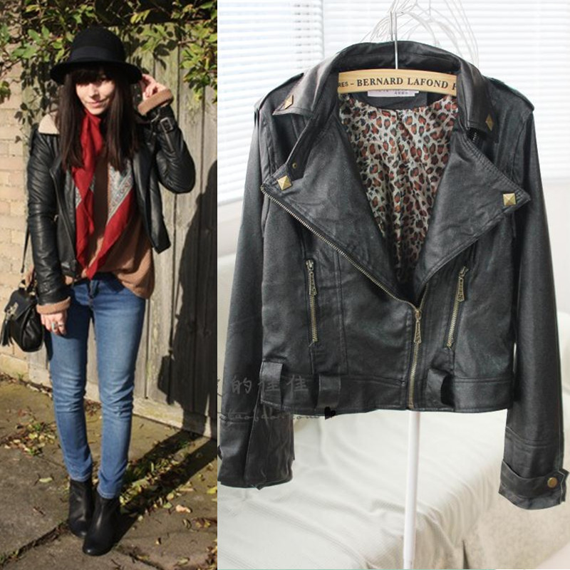 Vintage vintage handsome fashion vivi motorcycle rivet personalized retro finishing leather clothing