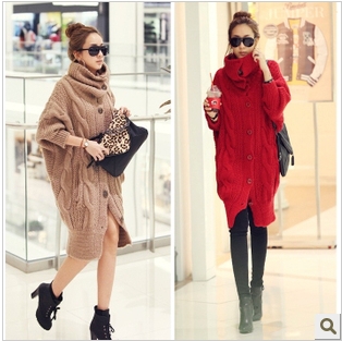 Vintage Wholesale Dolman Sleeve Sweater Coat 2013 Winter Women High Neck Long Thicken Plus Large Outwear