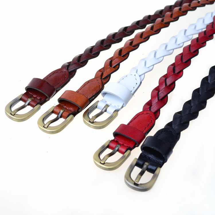 Vintage women's belt buckle tieclasps knitted thin all-match belt decoration genuine leather strap female