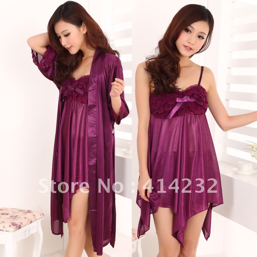 Viscose sleepwear twinset short-sleeve summer robe spaghetti strap bathrobes female summer short-sleeve nightgown