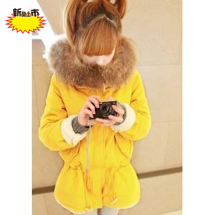 Vivi 2012 autumn and winter large raccoon fur pumpkin lacing cotton-padded jacket outerwear