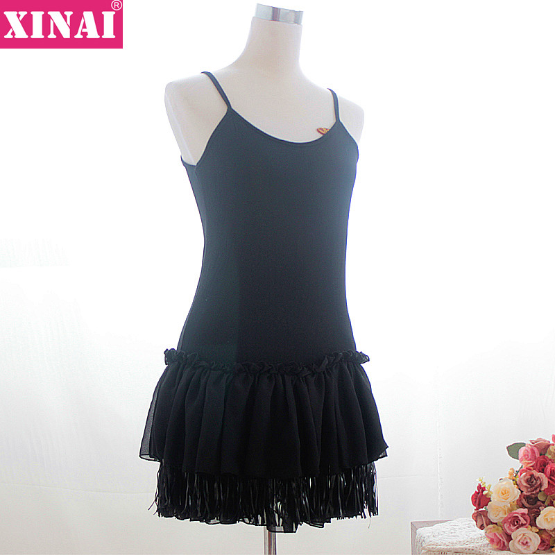 Vivi 2012 fresh all-match black plus size spaghetti strap basic leather tassel skirt