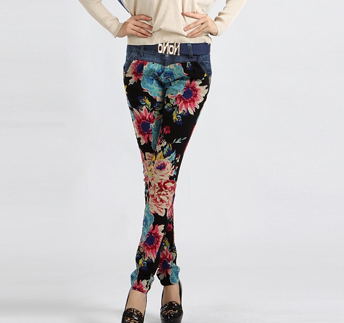 Vivi 2013 spring and autumn print trousers Women trousers jeans female pencil