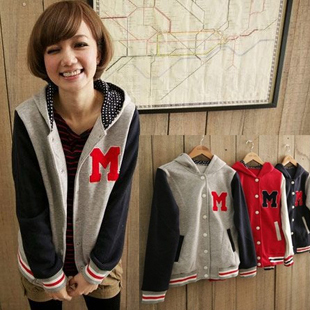 Vivi baseball clothing casual hiphop street autumn and winter with a hood fleece baseball uniform baseball sweatshirt female