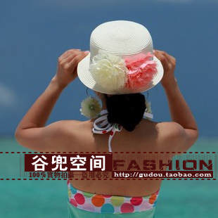 Vivi big flower strawhat paper prepared cap sunbonnet sun hat female hat