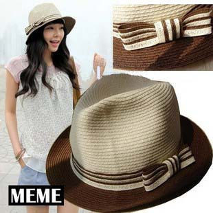 Vivi c03 two-color fedoras big bow strawhat sun-shading hat female summer beach cap