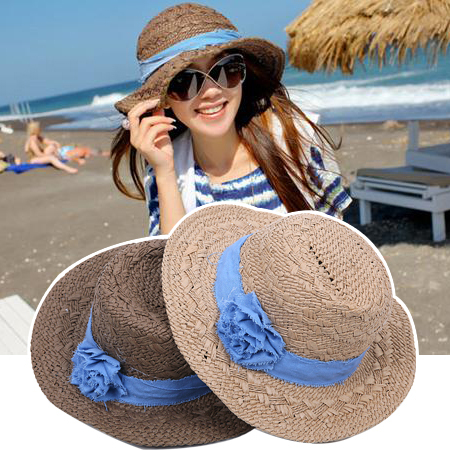 Vivi flat straw hat sunbonnet women's sunscreen sun hat beach cap