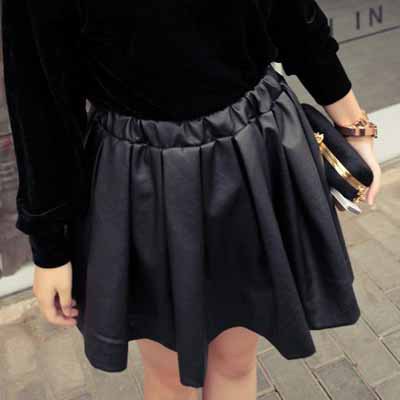 Vivi metal fashion vintage PU high waist expansion bottom bust skirt bud short skirt A - shaped type leather skirt 2