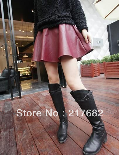 Vivi metal fashion vintage PU high waist expansion bottom bust skirt bud short skirt A - shaped type leather skirt