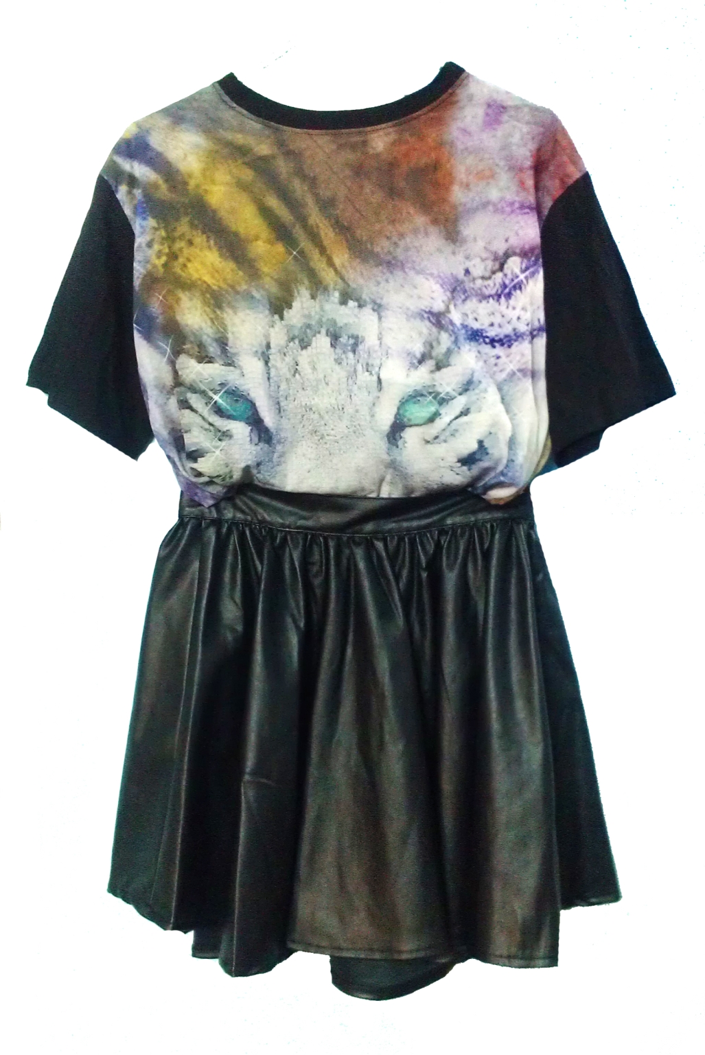 Vivi metal quality fashion vintage leather high waist expansion bottom bust skirt A - shaped type leather skirt