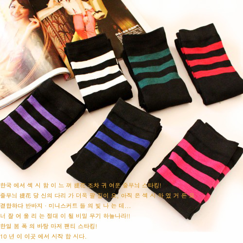 Vivi over-the-knee socks stovepipe 100% cotton black and white stripe knee-high socks