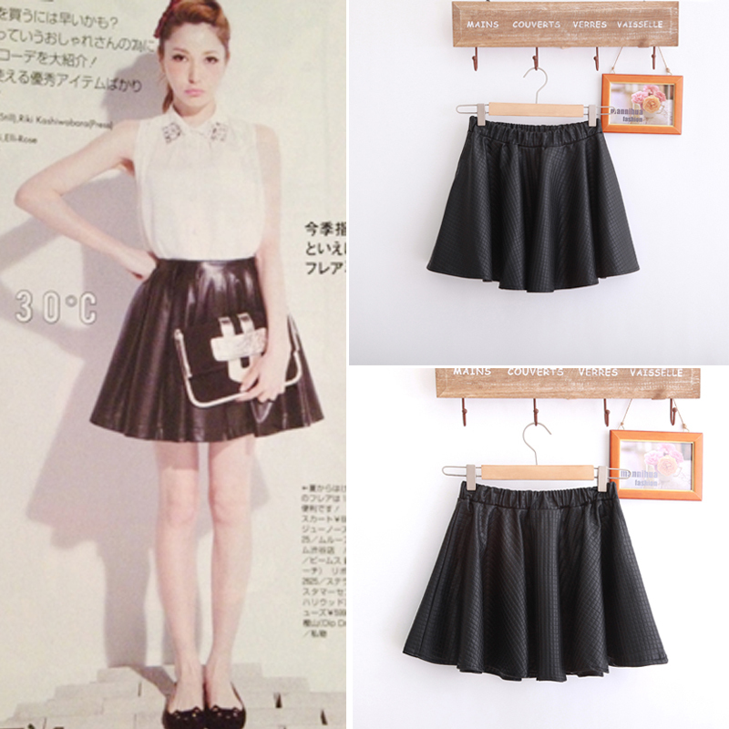 Vivi plaid expansion bottom leather skirt basic skirt autumn and winter bust skirt S039 free shipping