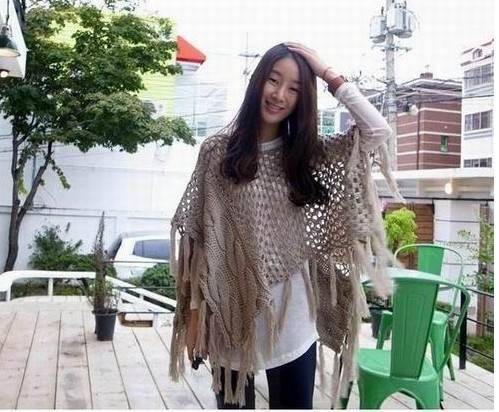 Vivi popular tassel cutout poncho cape sweater