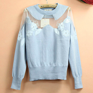Vivi sweater women's 2012 snidel embroidery transparent patchwork sweater female
