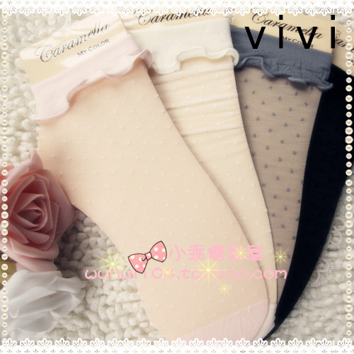 Vivi sweet pile of pile of socks laciness sock stockings ultra-thin dot socks female