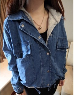 Vivi vintage loose denim with a hood pocket sweatshirt vest twinset 227