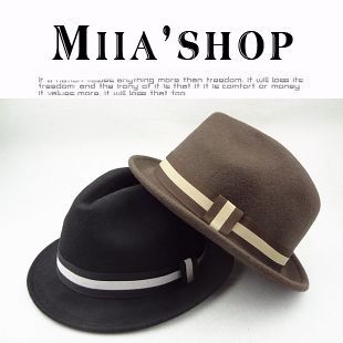 Vivi vintage spring and autumn horizontal stripe male women's small woolen fedoras jazz hat