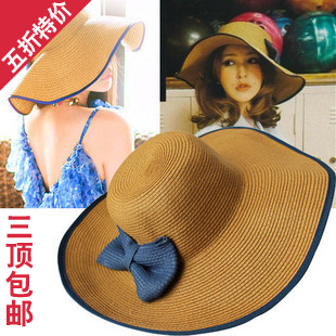 Vivi vintage strawhat bow sunbonnet beach cap female hat summer big millinery 2012