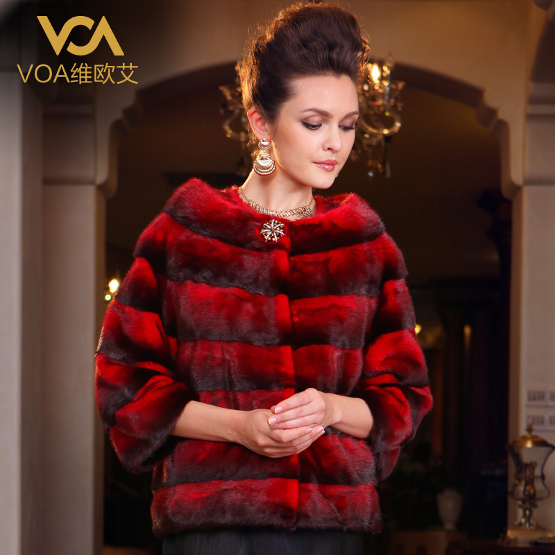 Voa hot-selling three quarter sleeve marten overcoat Women 2012 jf-1113b fur coat