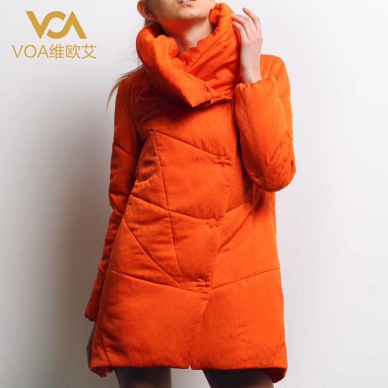 Voa new arrival brief european solid color stand collar cotton-padded jacket outerwear silk wadded jacket female m613