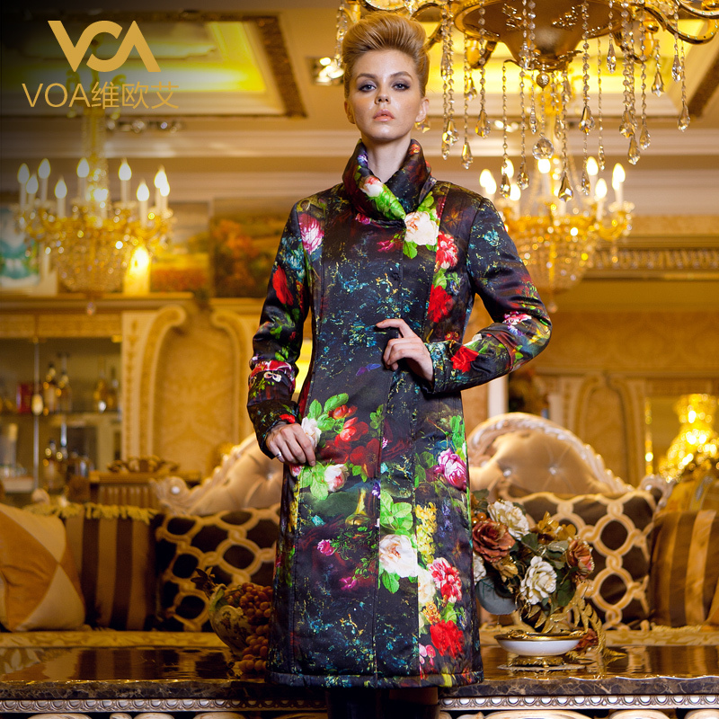 Voa silk european version of the cotton-padded jacket medium-long silk wadded jacket female m601