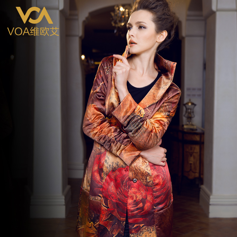 Voa silk wadded jacket women's medium-long outerwear silk cotton-padded jacket m602