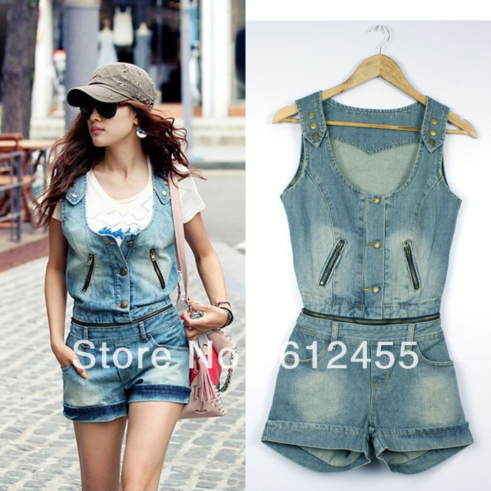VOGUE 2013 Women's casual Removable Denim jeans Jumpsuit casual waistcoat with shorts Size:S-L #2542
