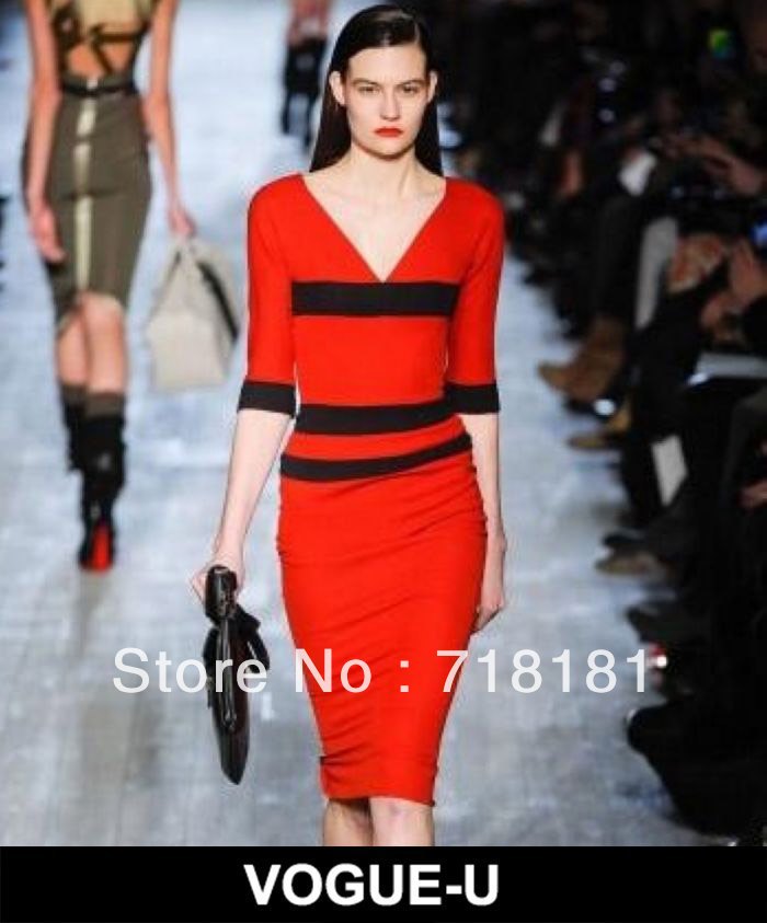 VOGUE-U 2013 classical Victoria Beckham fashion striped knitted sheath dress for lady with puls size Free shipping