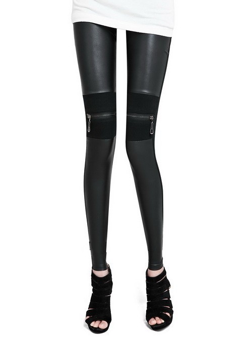 VQ-425 2012 New Spring Women Imitation Leather Patchwork Milk Silk Cotton Leggings Tights Pants FREE SHIPPING Drop Shopping