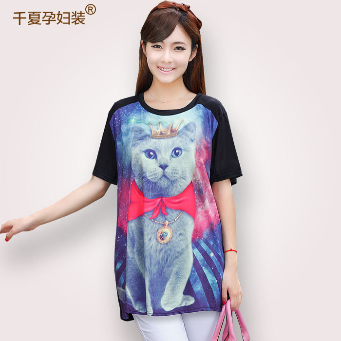 W summer maternity clothing clothes fashion milk silk loose cartoon kitten short-sleeve T-shirt