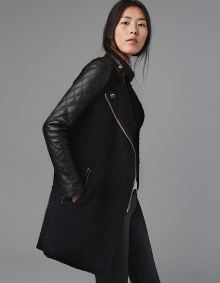 W.ZXS Free Shipping hot selling 2013 new black lamb coat stitching sewing leather sleeve coat hot2