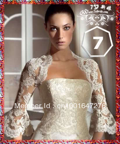 W0015 White Ivory Wedding Bridal 3/4 Sleeves Lace Jacket/ Bolero/ Shrug/Coat