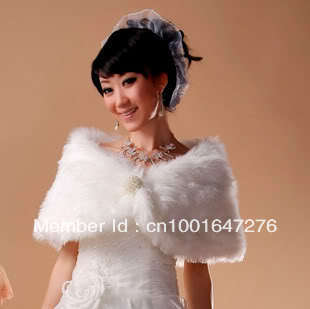 W007 New White Faux Fur Wrap Bridal Bolero Shawl Prom/Ball Shrug Lady's Stole Jacket