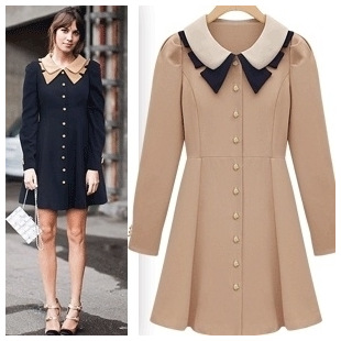 W049 mushroom autumn and winter medium-long trench outerwear women one-piece dress clothes