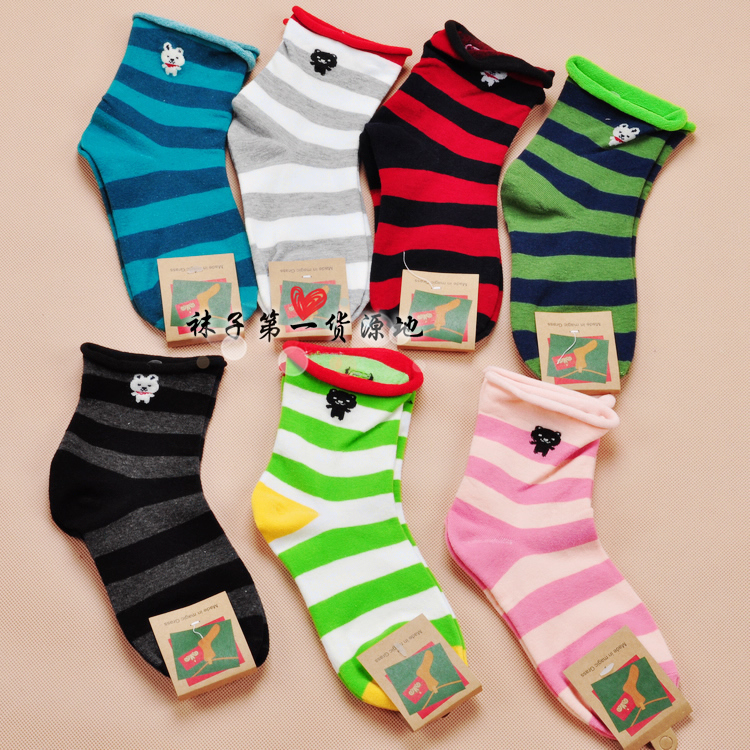 W104 socks stripe roll-up hem women's socks pile of pile of socks