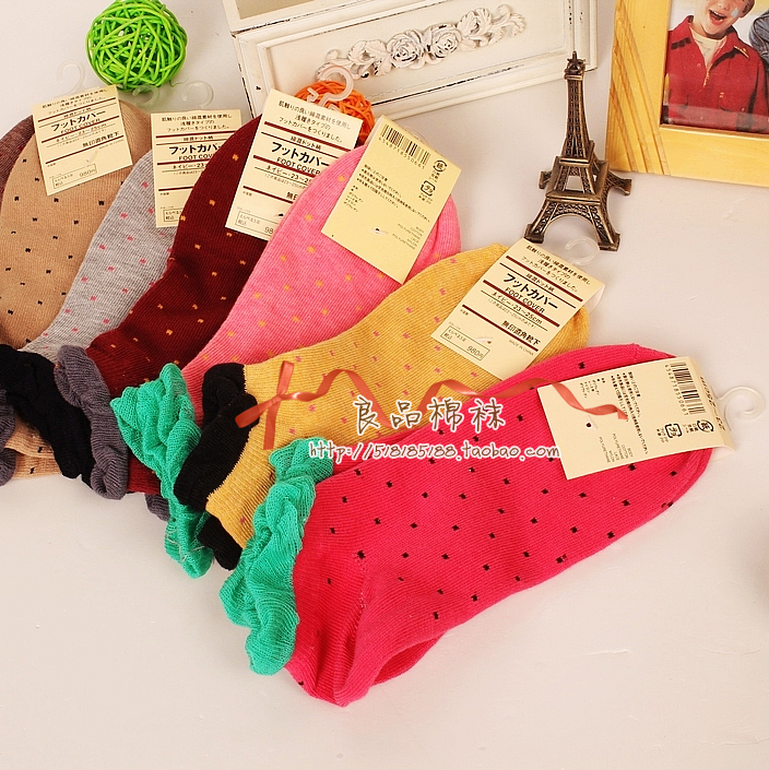 W12 socks candy color dot lace decoration women's 100% cotton socks
