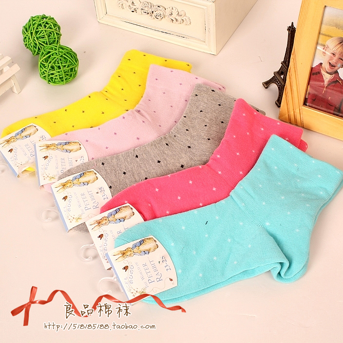 W14 socks rabbit candy color dot polka dot women's 100% cotton socks 100% cotton