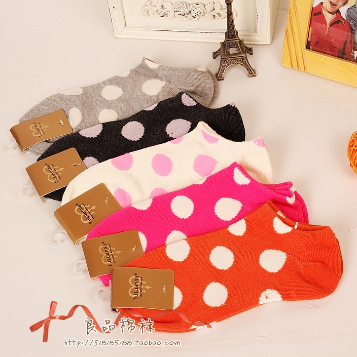 W21 socks women's spring and summer 100% cotton sock slippers big dot