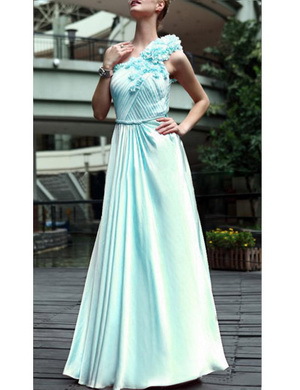 W22093  One Shoulder Floor-length Chiffon Formal Dress Backless Evening Dress
