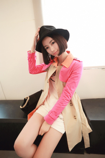 W2866 2012 autumn hotpink unique patchwork trench