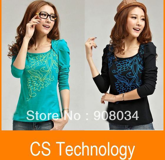[W508] Promotion  fit t shirt printed long-sleeved shirt for ladies free shipping wholesale