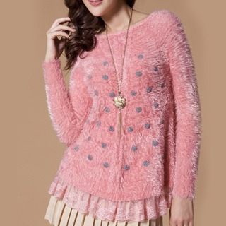 W6 359 dot rabbit fur velvet lace decoration sweater woman autumn and winter sweater outerwear women's sweater