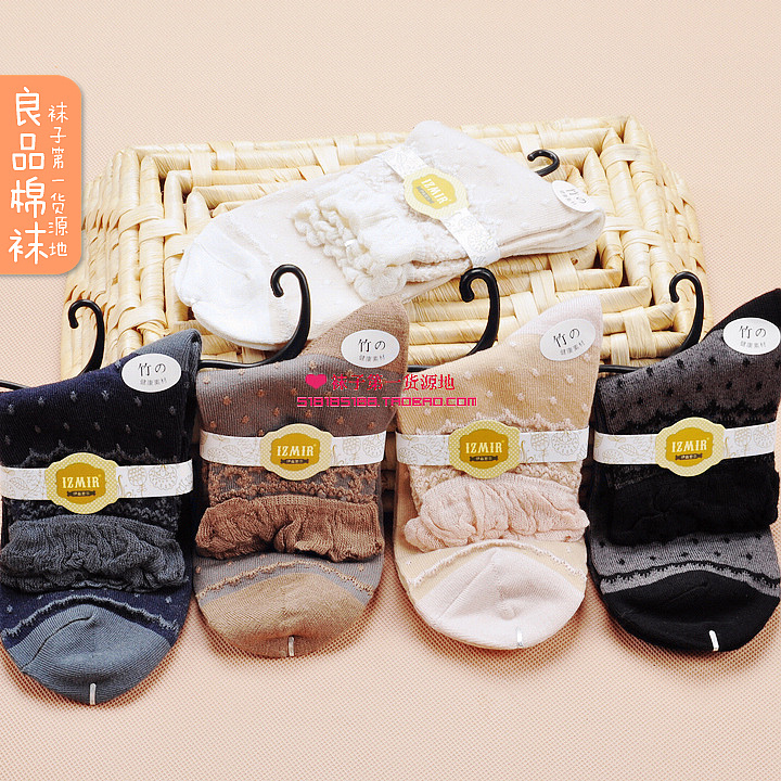 W86 socks women's 100% cotton bamboo socks lace decoration dot socks