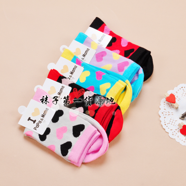 W93 socks autumn and winter thermal bamboo charcoal fiber 100% cotton socks color block heart