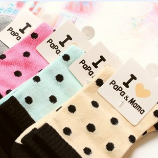 W93 socks autumn and winter thermal bamboo charcoal fiber 100% cotton socks dot